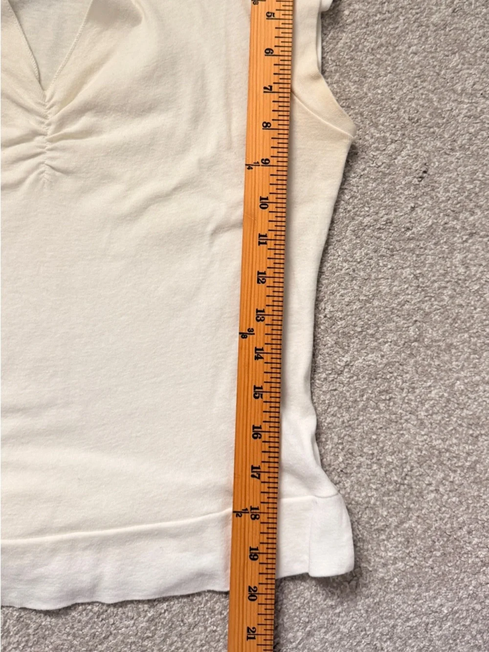 Y2K Outlaw USA Cap Sleeve Knit ~AUTH Off White V-Neck Ruched Front Cotton Top XL